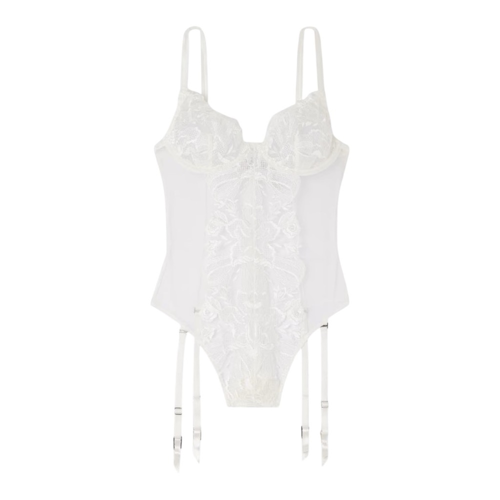 FLEUR DU MAL Satin Trimmed, Lace & Tulle Underwire Bodysuit - Women’s Small New